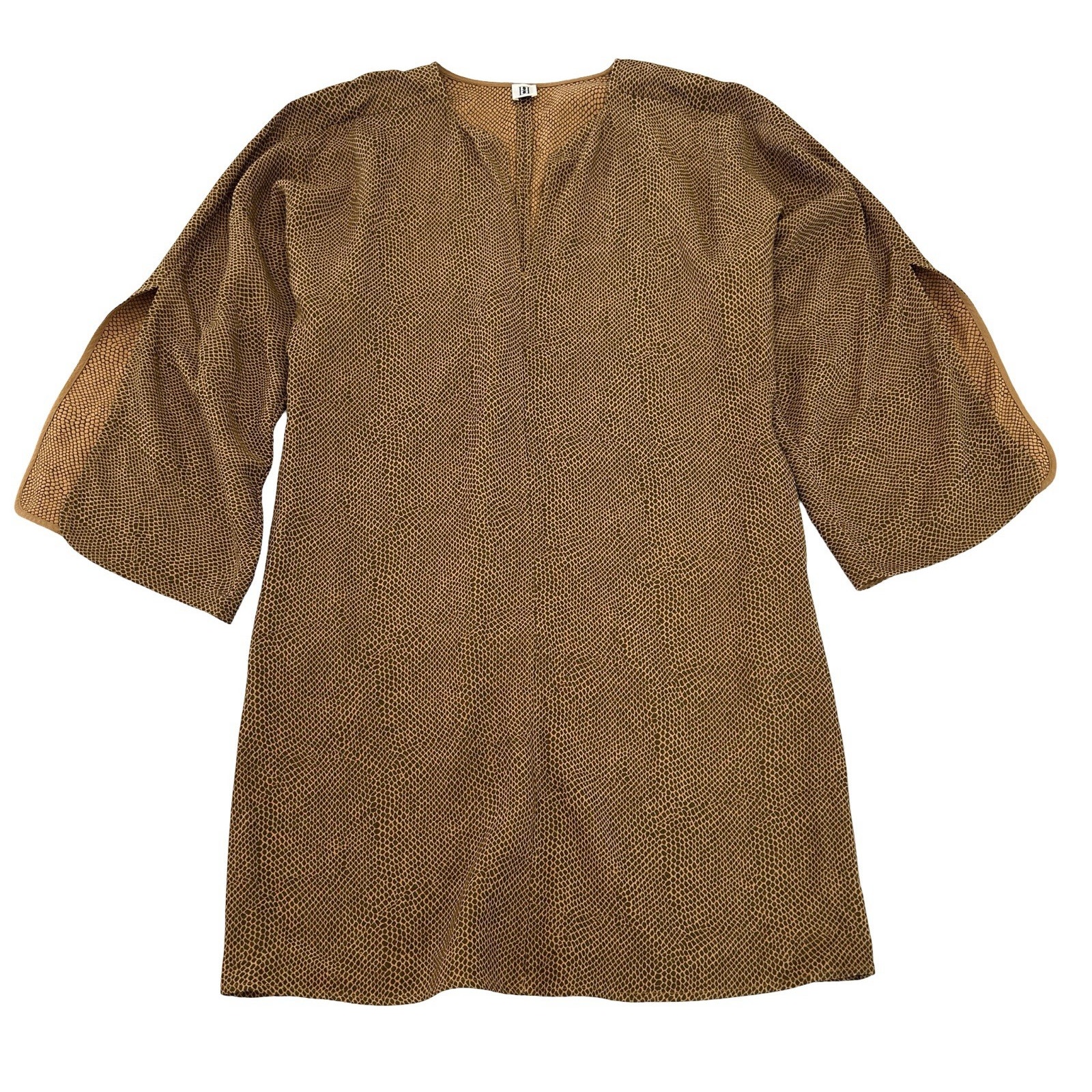 By Malene Birger Cerese Dress Size 4 Eu 34 Brown Snake Jacquard Slit Sleeve